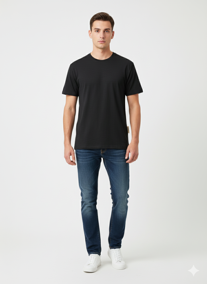 T-shirt męski Naruna z wełny merino, czarny