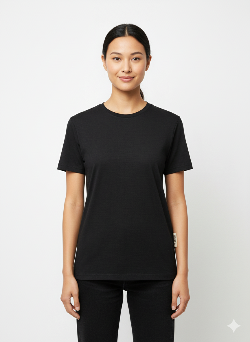 T-shirt damski Naruna z wełny merino, czarny