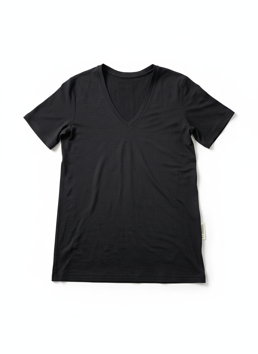 T-shirt damski Naruna V z wełny merino, czarny